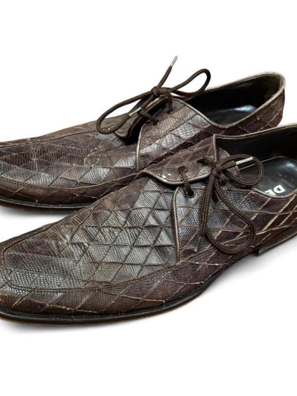 Debut Crocodile Leather Square Toe Lace Up Derby Dress Shoes Made in Italy